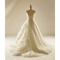 V Neck Tiered Wedding Gown with Lace Appliques